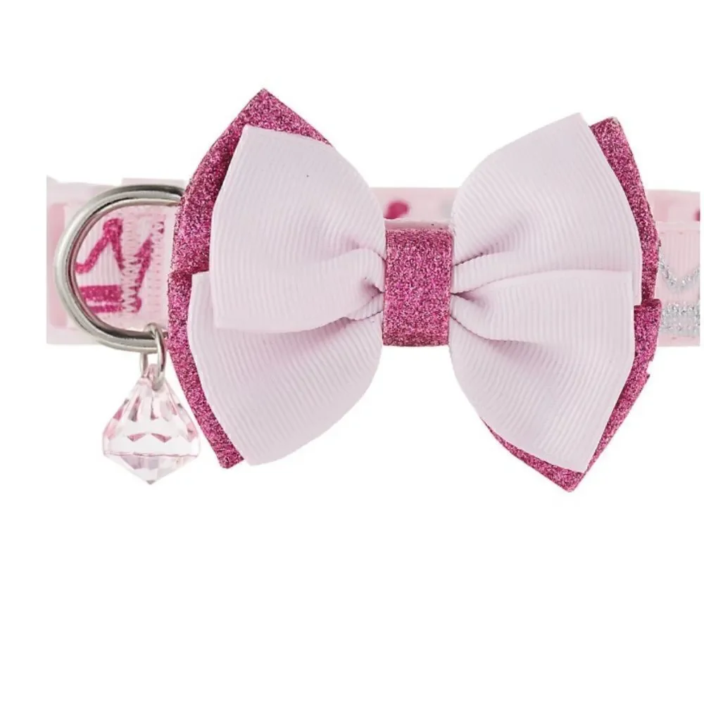 Top Paw® Princess Dog Collar pink bow crown tiara gem‎